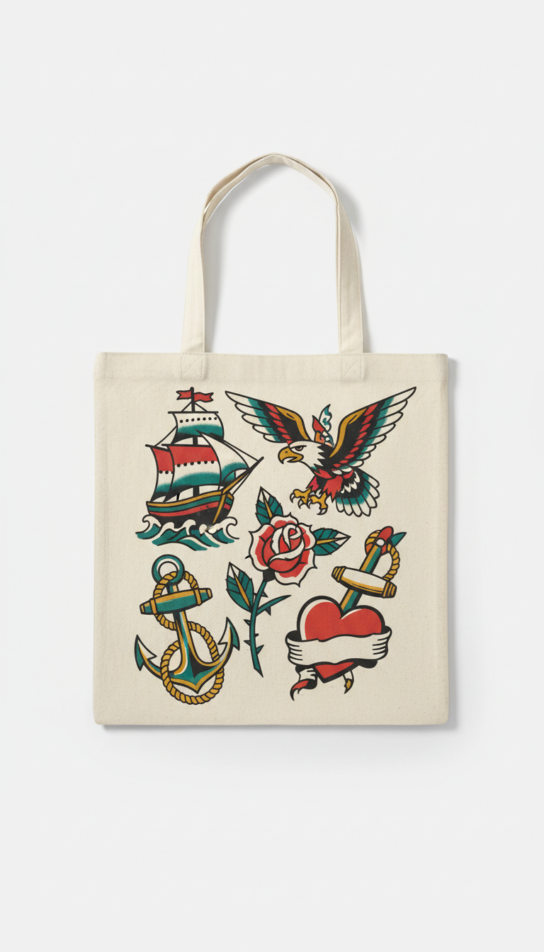 Canvas Tote With Americana Tattoo Art